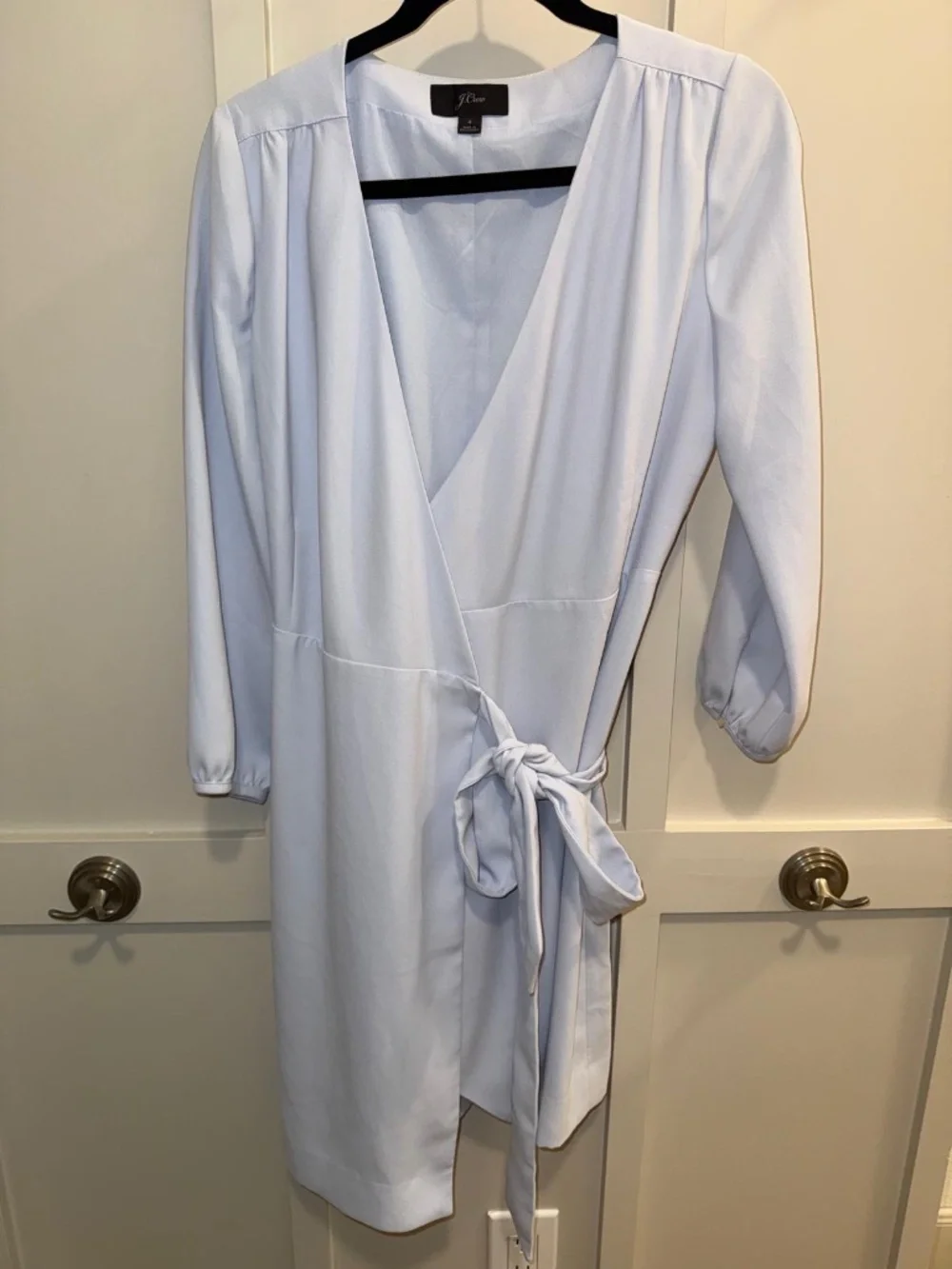 J. Crew Wrap Dress in 365 Crepe Pale Light Blue  H6292 - LIGHT BLUE - SIZE 4